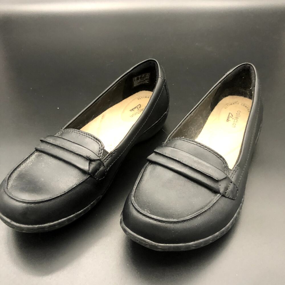 Clarks Black Leather Loafers, Women's Size 7/EUR 37.5